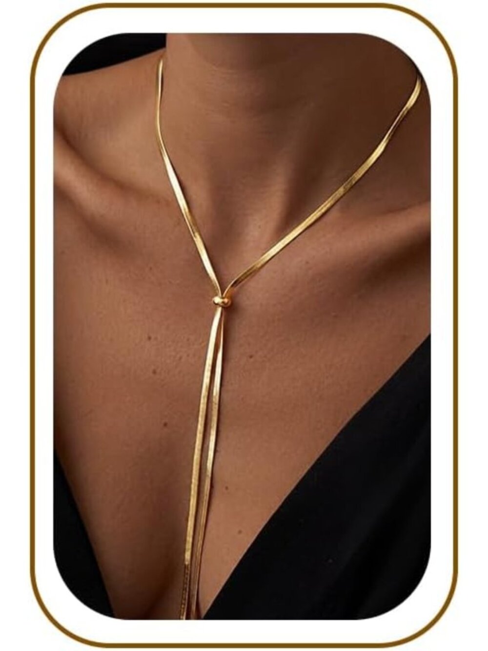 Elegant Long Gold Lariat Necklace - 14K Plated Waterproof Snake Chain